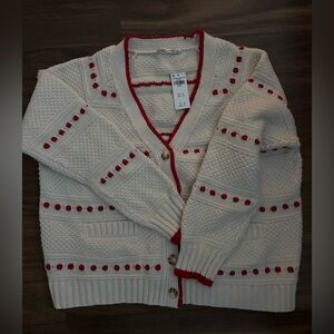 A&F Abercrombie Dad V Neck Cardigan Cream and Red